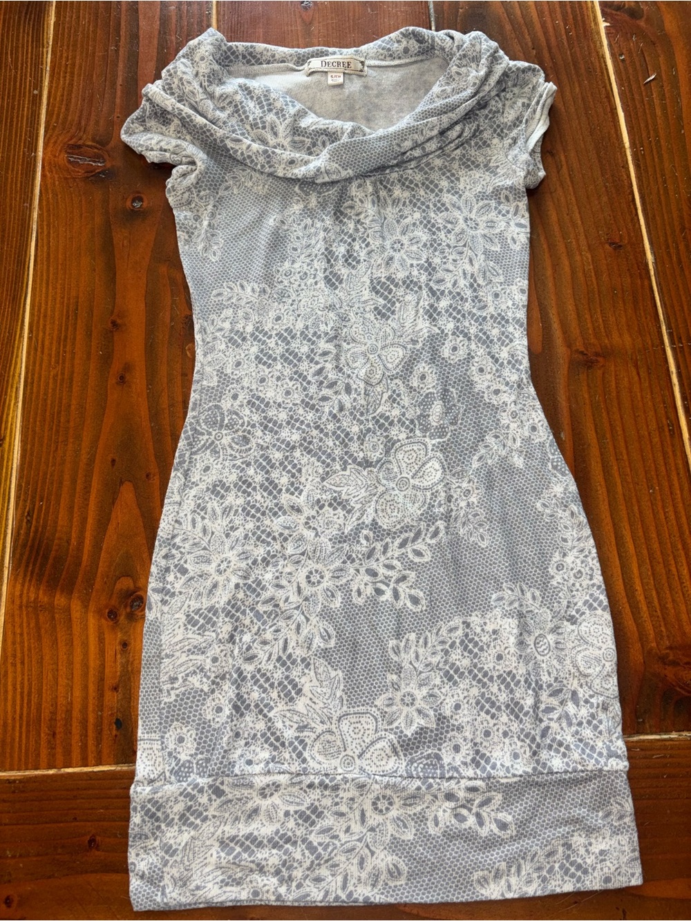 Y2K Decree Gray and White Floral Cowl Neck Mini Dress